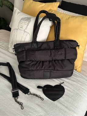 Cynthia Rowley Black Quilted Puffer Travel Tote